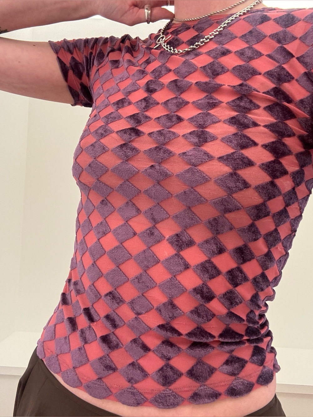 Baserange Plush Dimond Short Sleeve Top - Pink & Purple